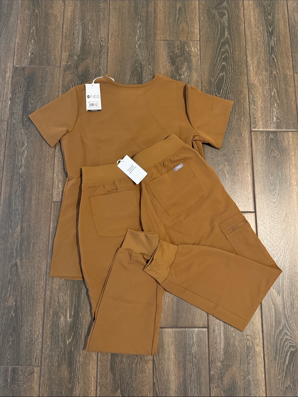 Figs Brown Scrub Set with Neon Yellow Drawstrings - Picture 2 of 4